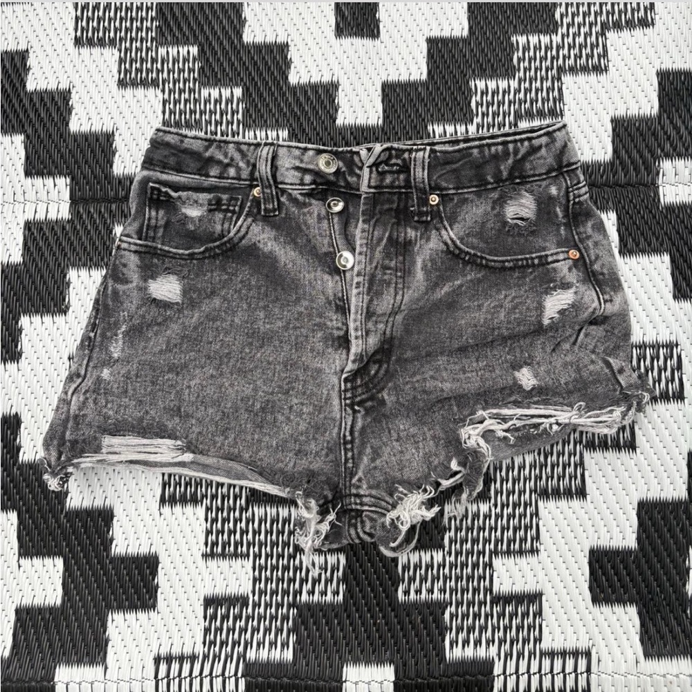 High-waisted black denim shorts